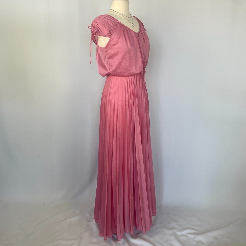 Vintage Formal Dress Size Small Pink Accordion Pleated Maxi Prom Bridesmaid 80s - Picture 5 of 16